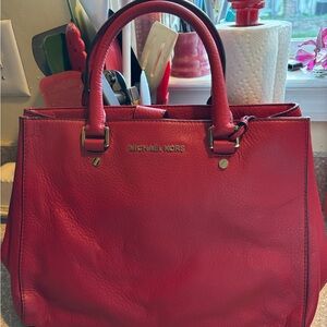 Michael Kors Red Leather Tote Bag